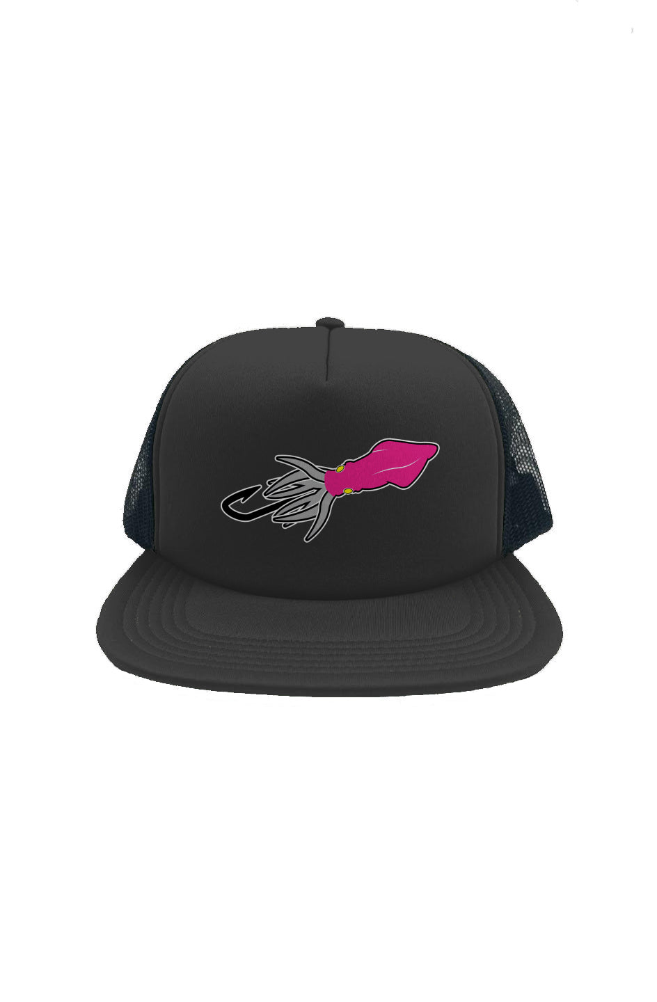 Pink Squid Black Mesh Foam Front Trucker Cap