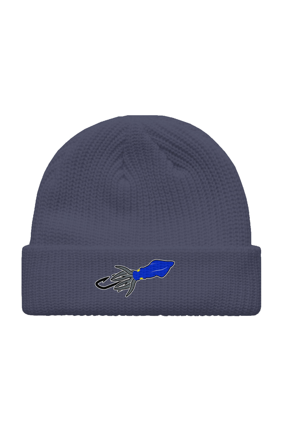 Embroidered Blue/Gray Squid Lure Fisherman Beanie