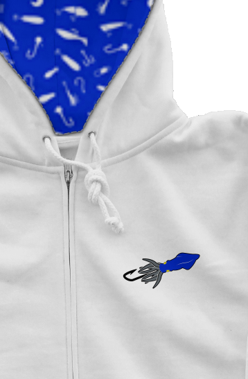 Embroidered Blue / Silver Squid Lure Middleweight Zip Hoody