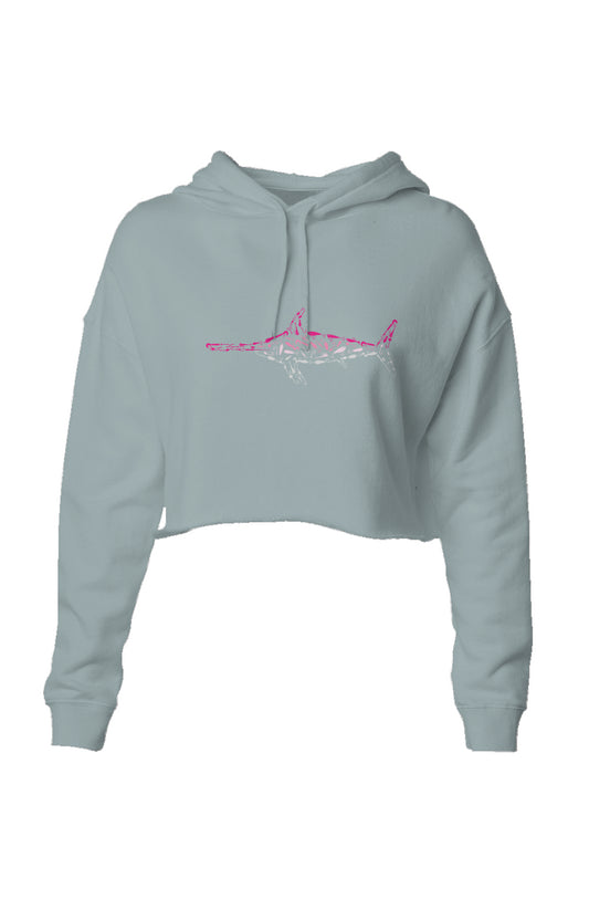 Embroidered Pink Swordfish Lightweight Crop Hoodie