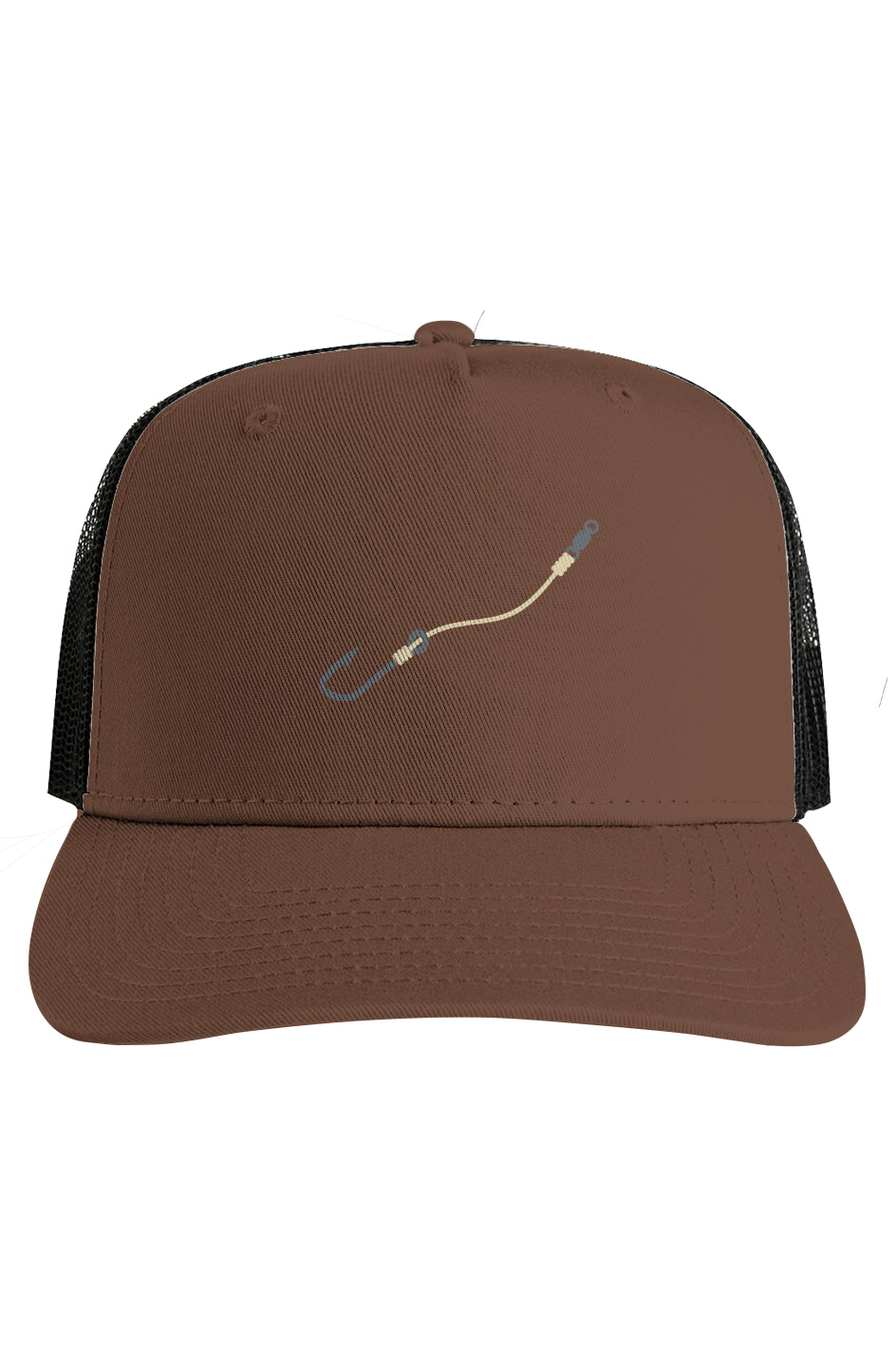 Embroidered Tan Hook & Line Black Mesh Trucker