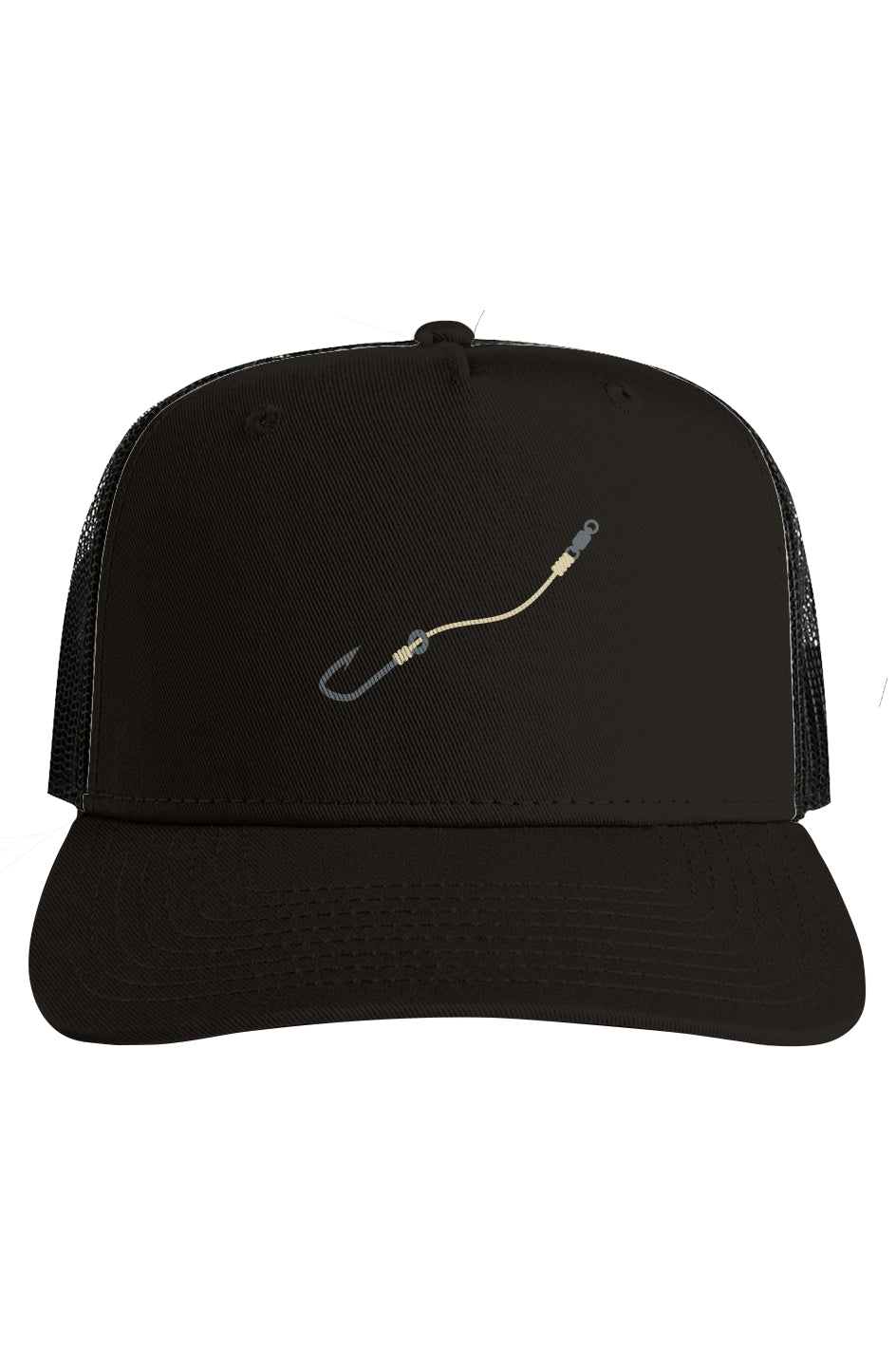 Embroidered Tan Hook & Line Black Mesh Trucker