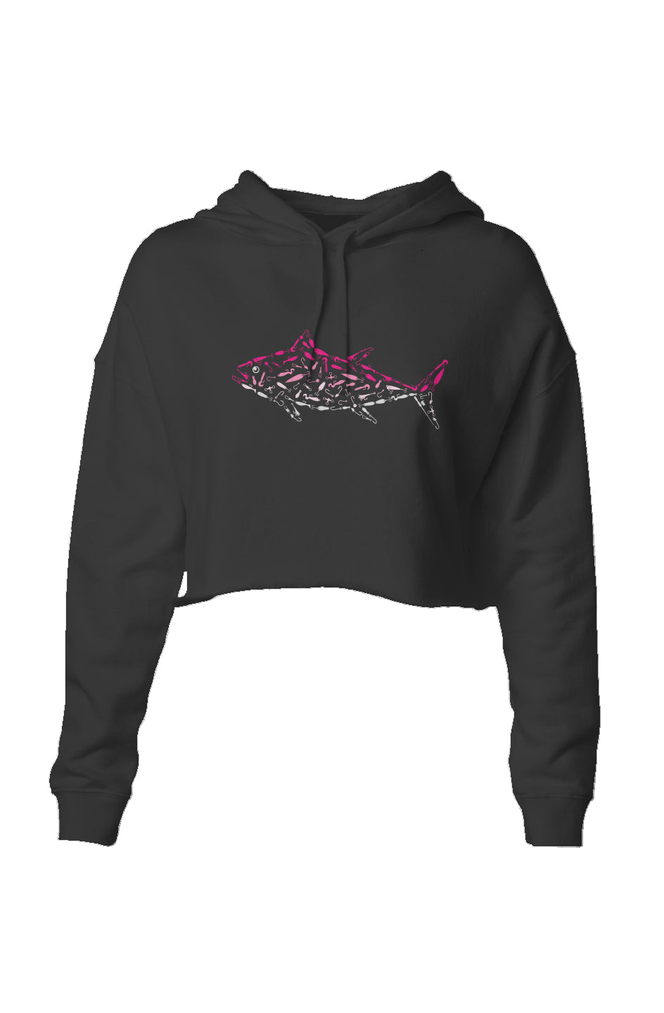 Embroidered Women's Pink Tuna Crop Hoodie