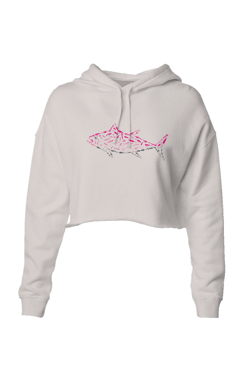 Embroidered Women's Pink Tuna Crop Hoodie