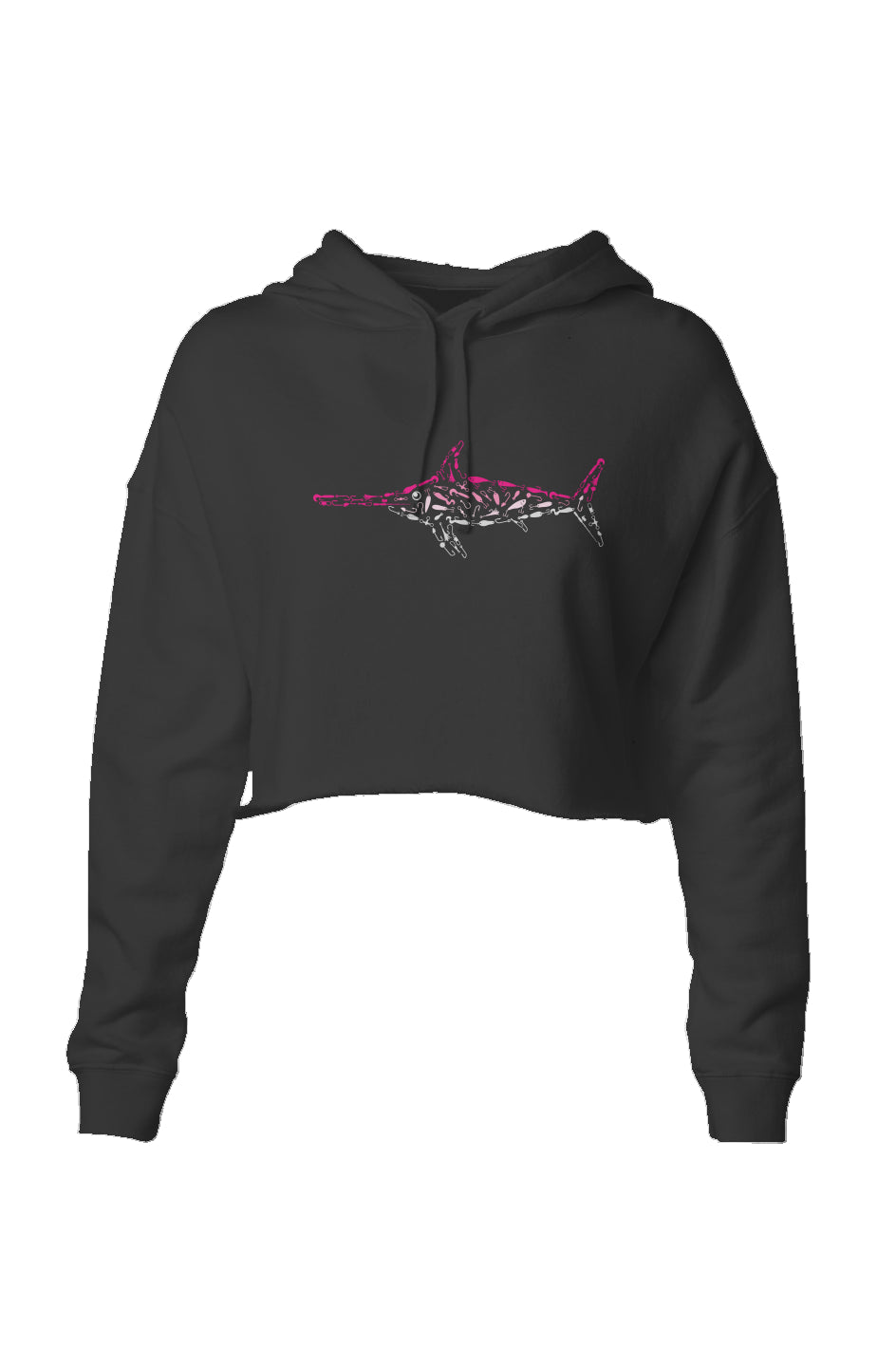 Embroidered Women's Pink Swordfish Crop Hoodie