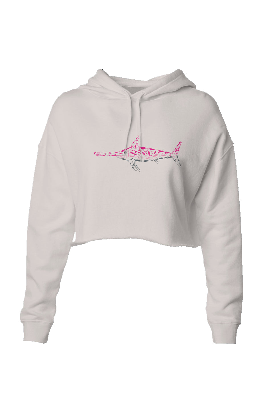 Embroidered Women's Pink Swordfish Crop Hoodie