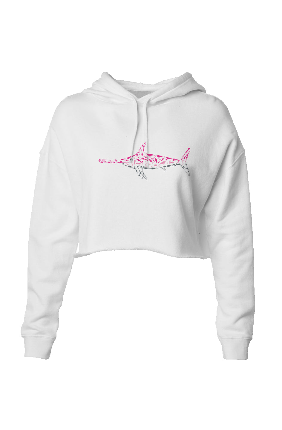 Embroidered Women's Pink Swordfish Crop Hoodie