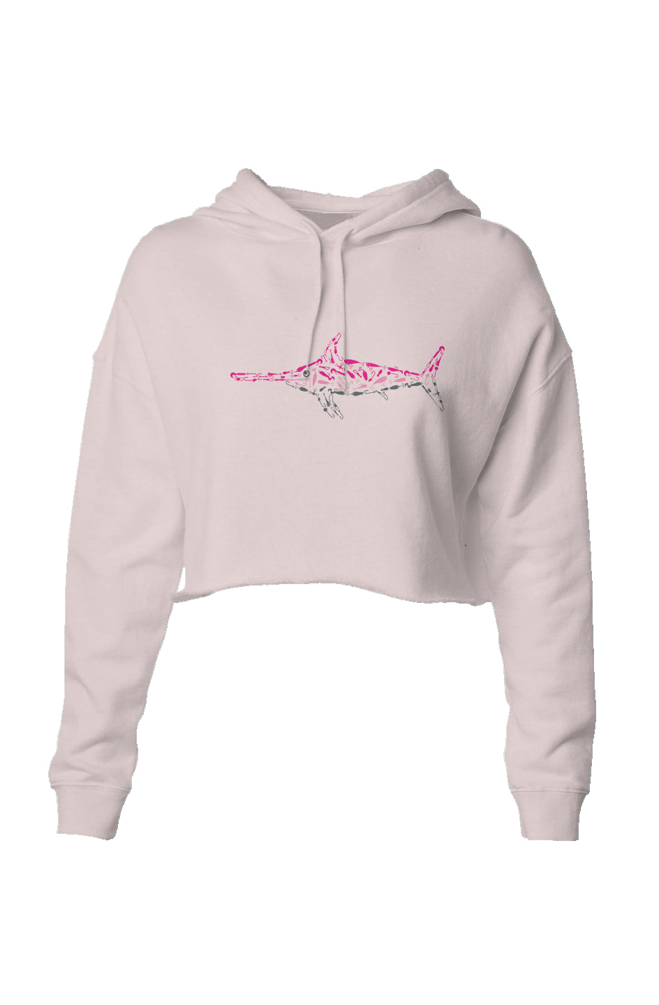 Embroidered Women's Pink Swordfish Crop Hoodie