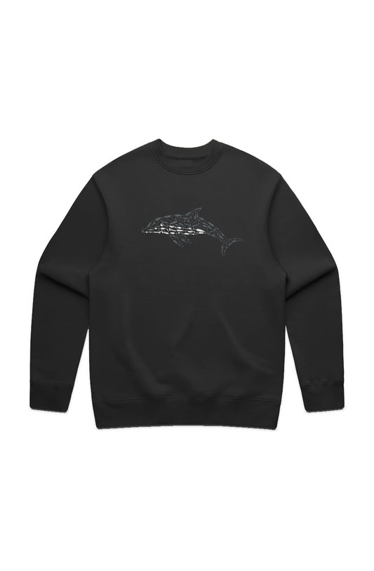 Premium Embroidered Dolphin Relaxed Crew Sweatshirt