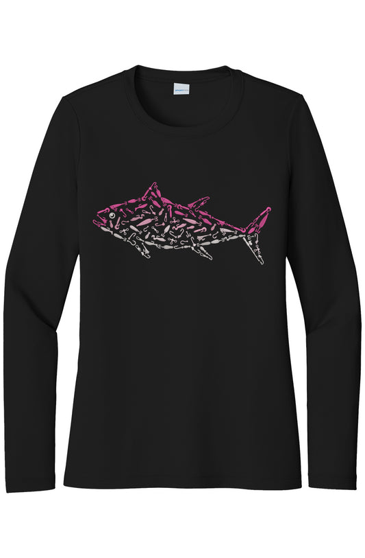 Womens Pink Tuna Lightweight Wicking UV Pro LS Tee