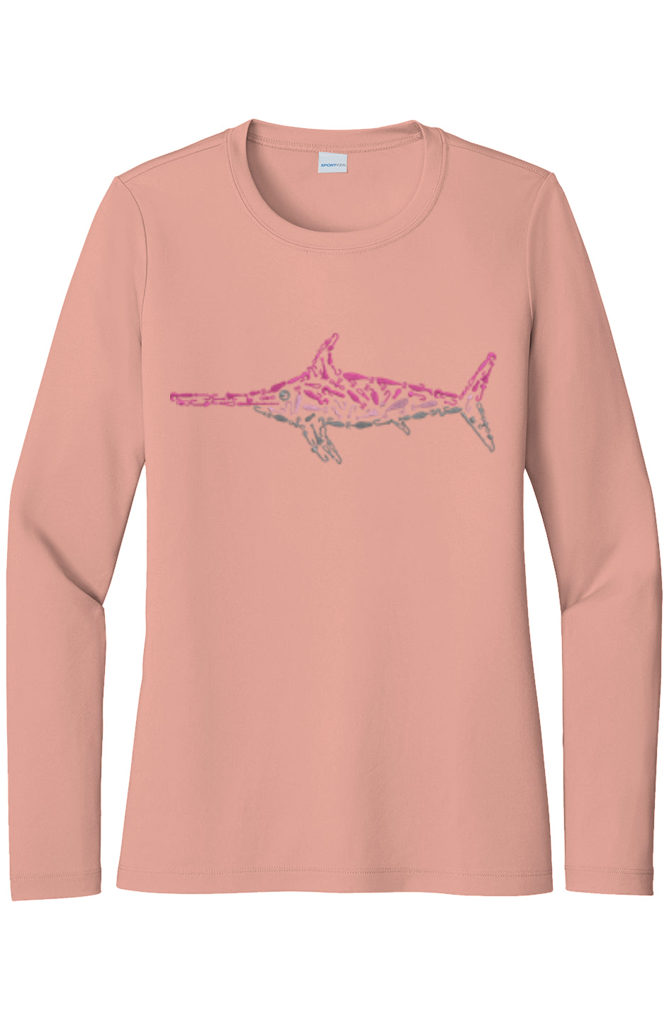 Womens Pink Swordfish Lightweight Wicking UV Pro LS Tee