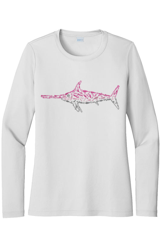 Womens Pink Swordfish Lightweight Wicking UV Pro LS Tee