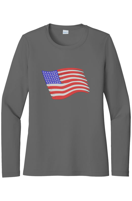 Womens American Flag Swimbait Edition Lightweight Wicking UV Pro LS Tee