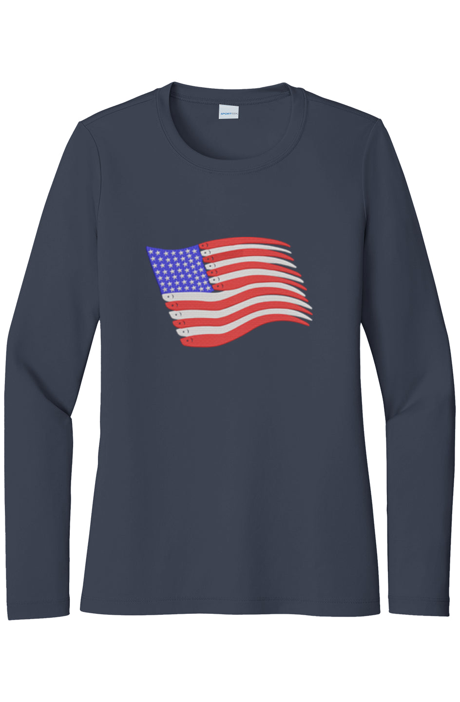 Womens American Flag Swimbait Edition Lightweight Wicking UV Pro LS Tee
