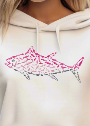 Embroidered Women's Pink Tuna Crop Hoodie