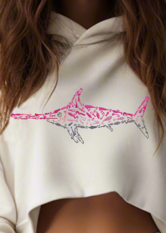 Embroidered Women's Pink Swordfish Crop Hoodie