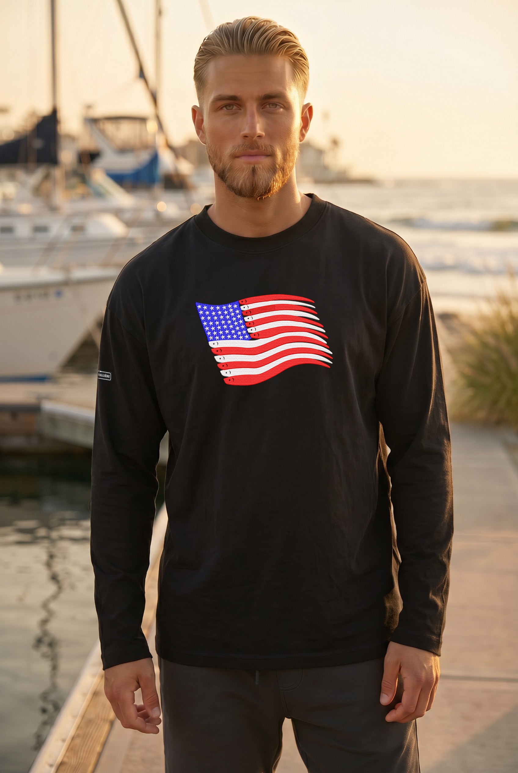 100% Made in USA American Flag Swimbait Edition Long-Sleeve Crewneck