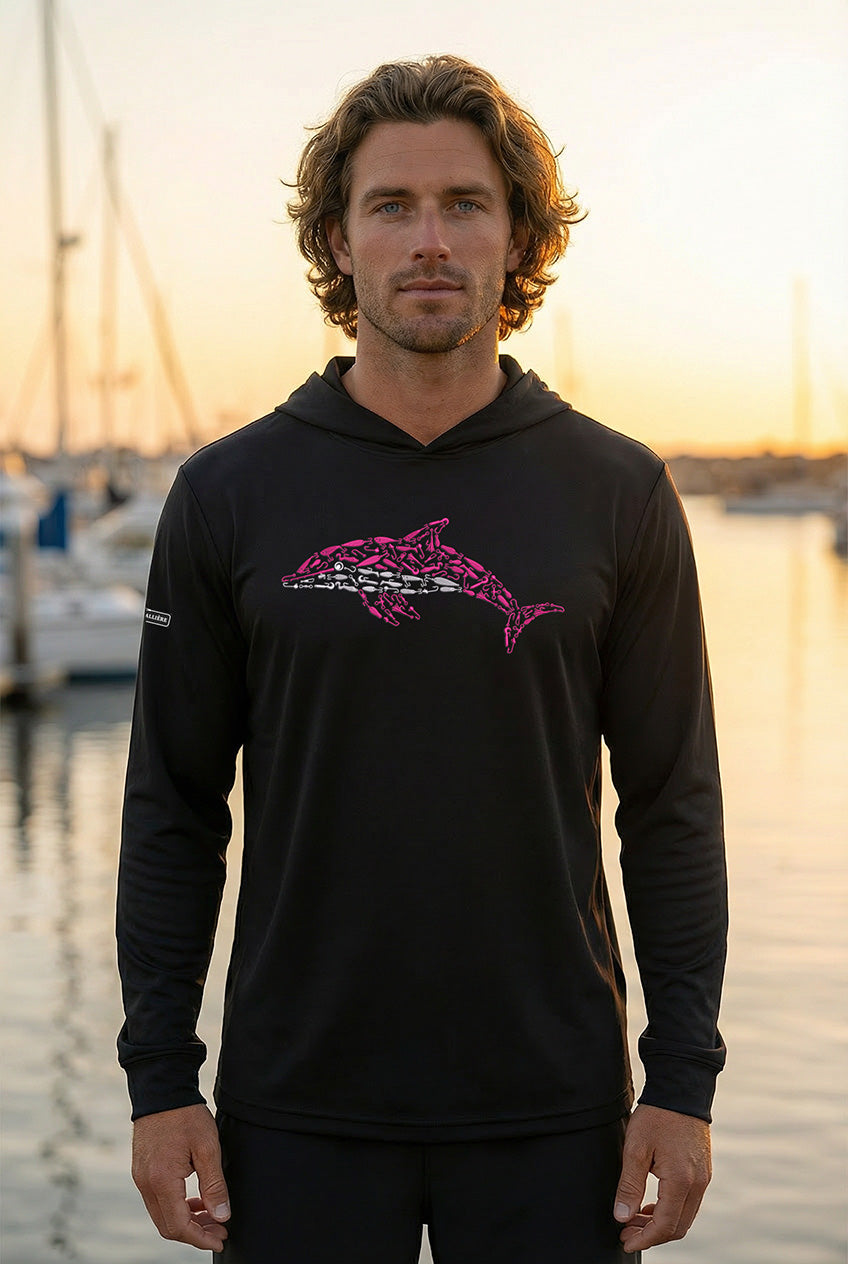 Ultra-Soft Tri-Blend Pink Dolphin Wicking Hoodie