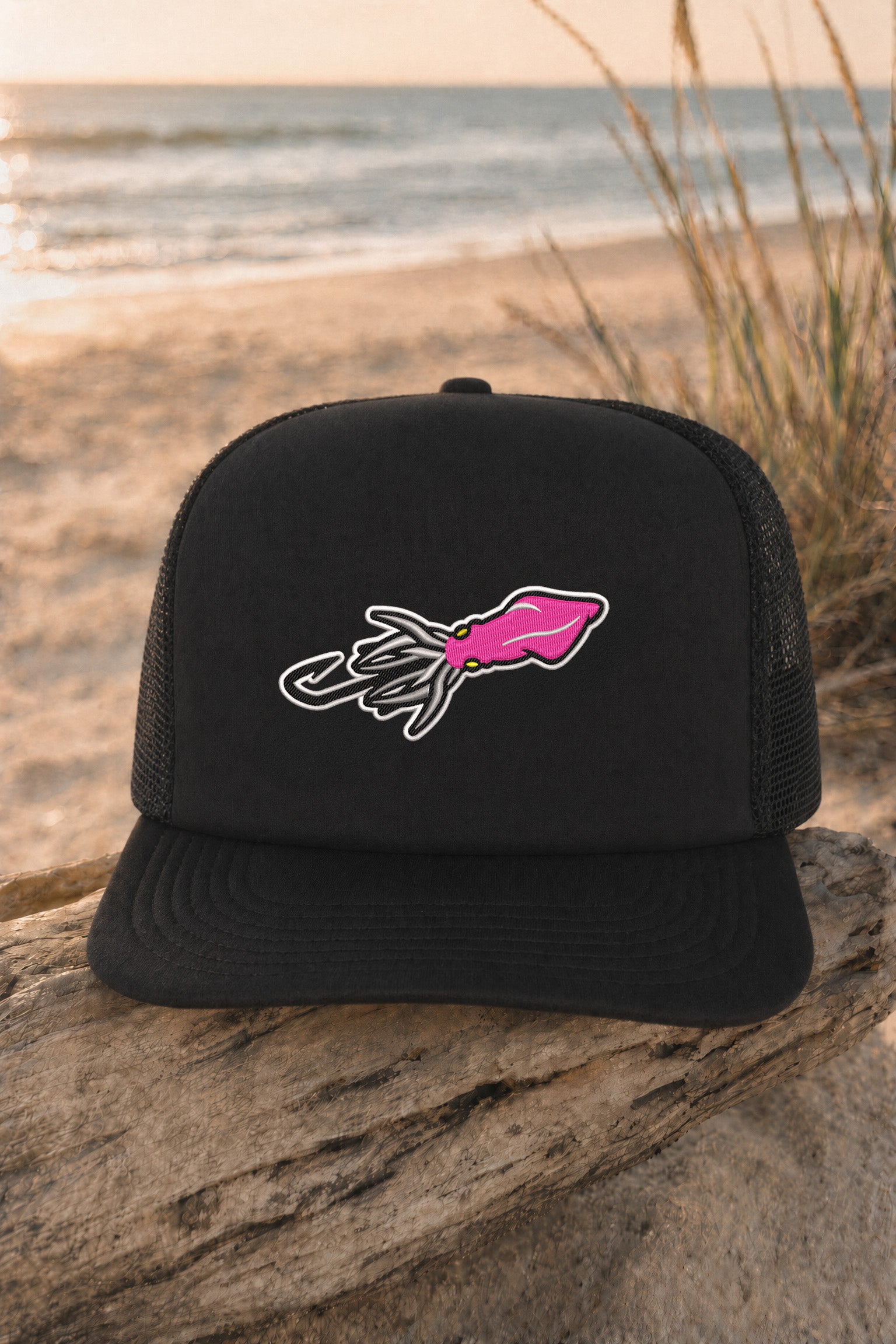 Embroidered Squid Lure Foam Front Trucker Hat