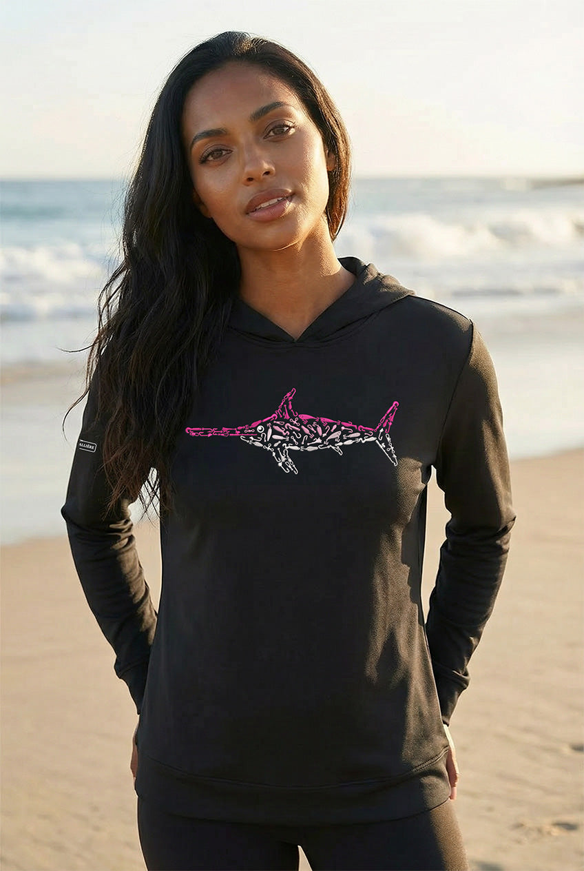 Ultra-Soft Tri-Blend Pink Swordfish Wicking Hoodie