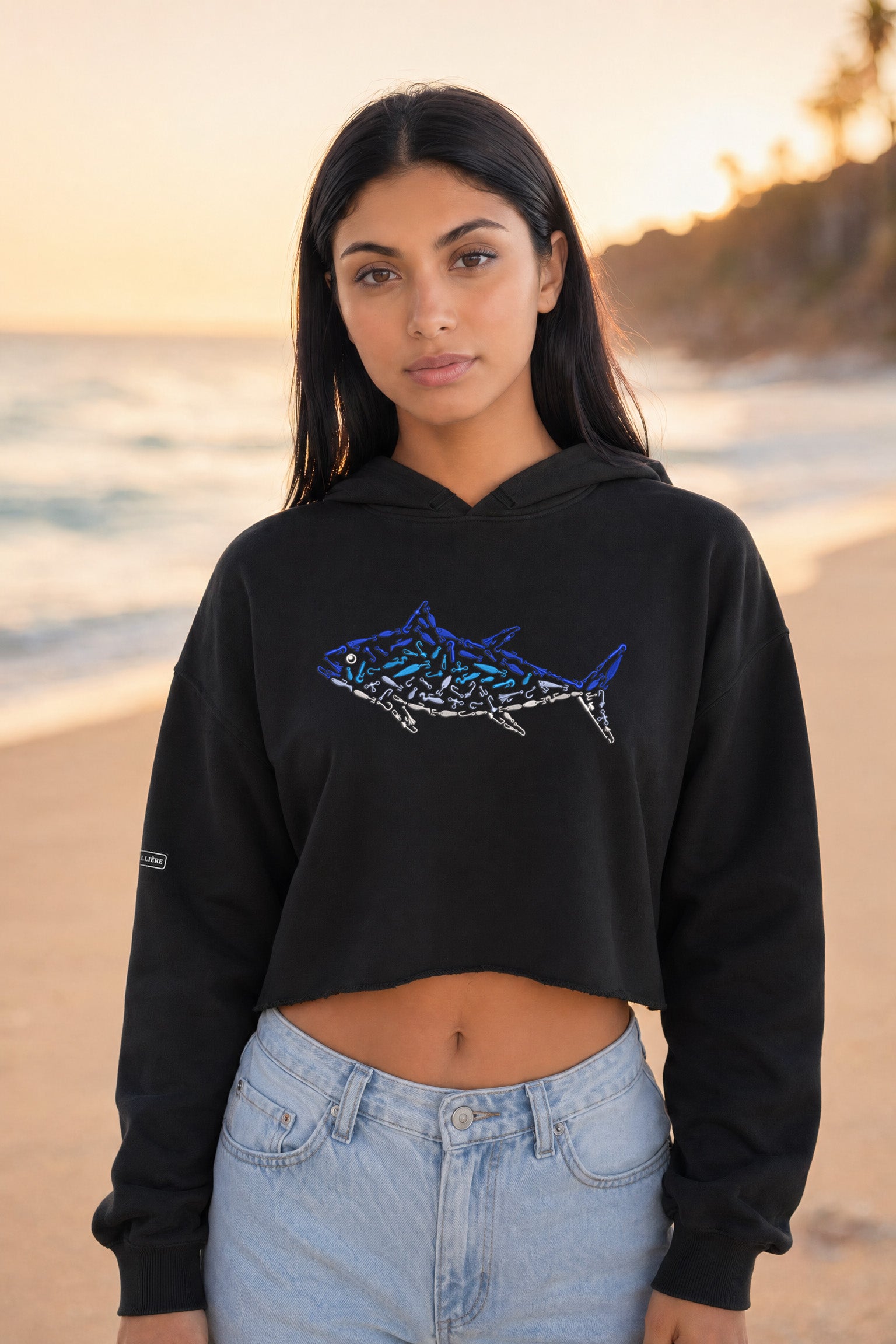 Embroidered Women's Tuna Crop Hoodie