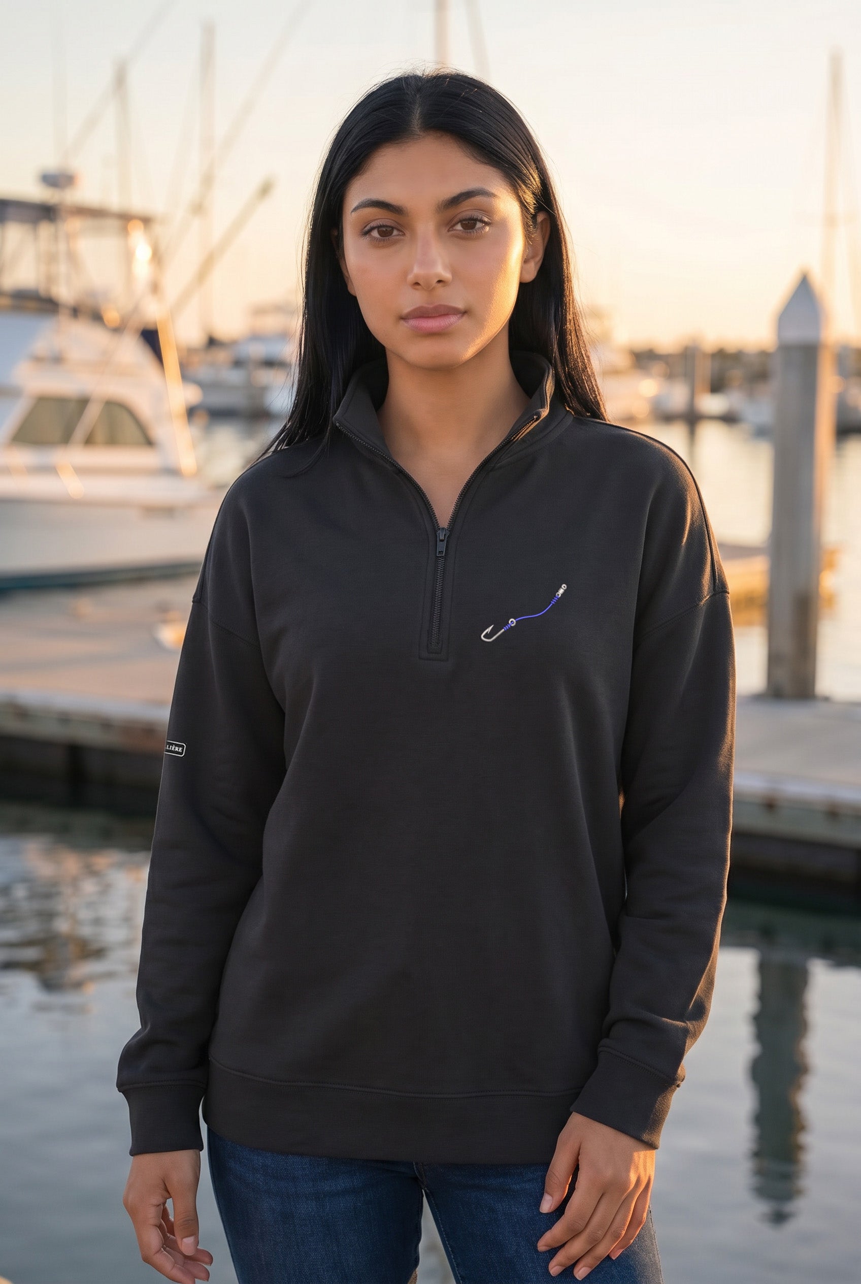 Embroidered "Hook & Line" Womens Quarter Zip Pullover