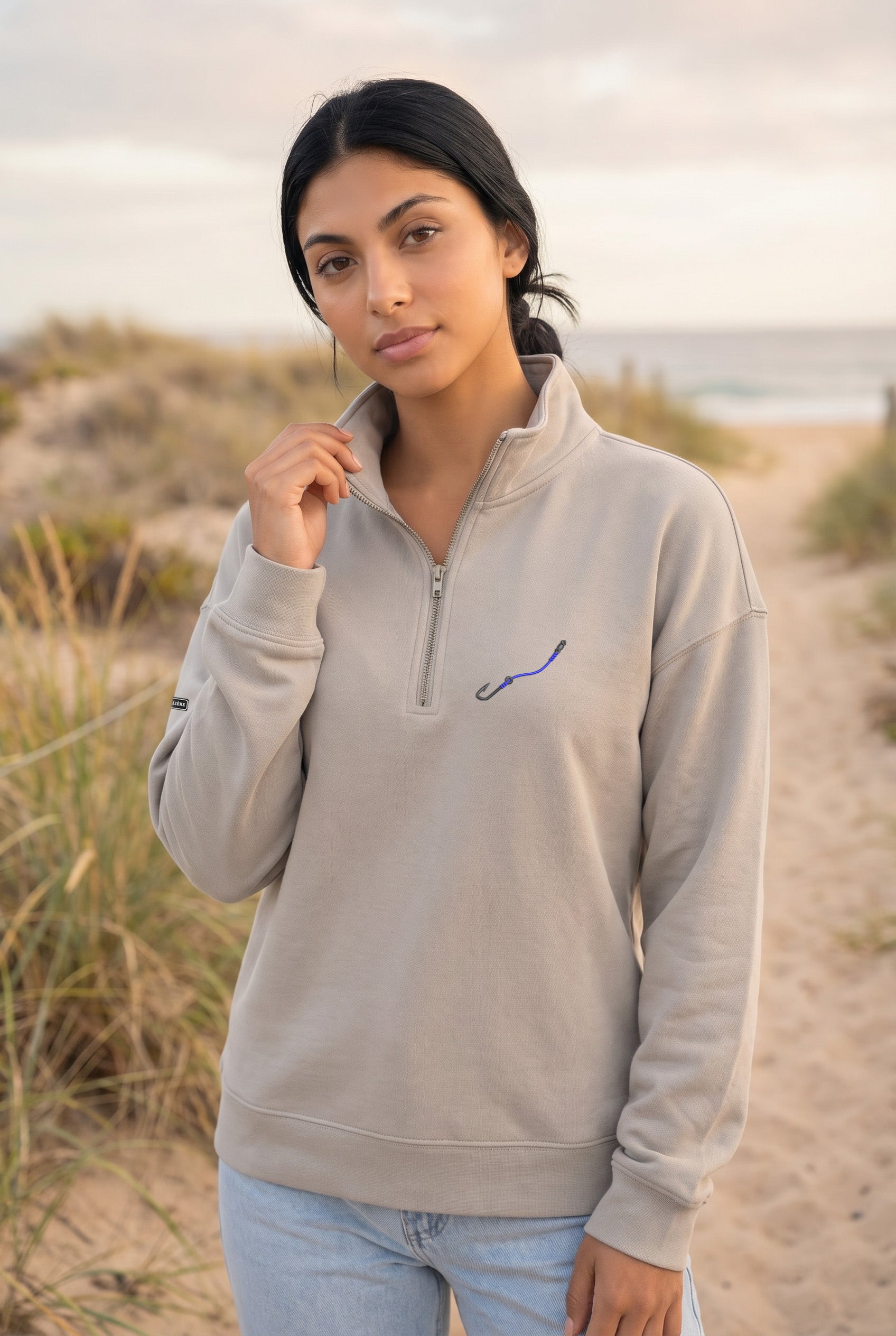 Embroidered "Hook & Line" Womens Quarter Zip Pullover