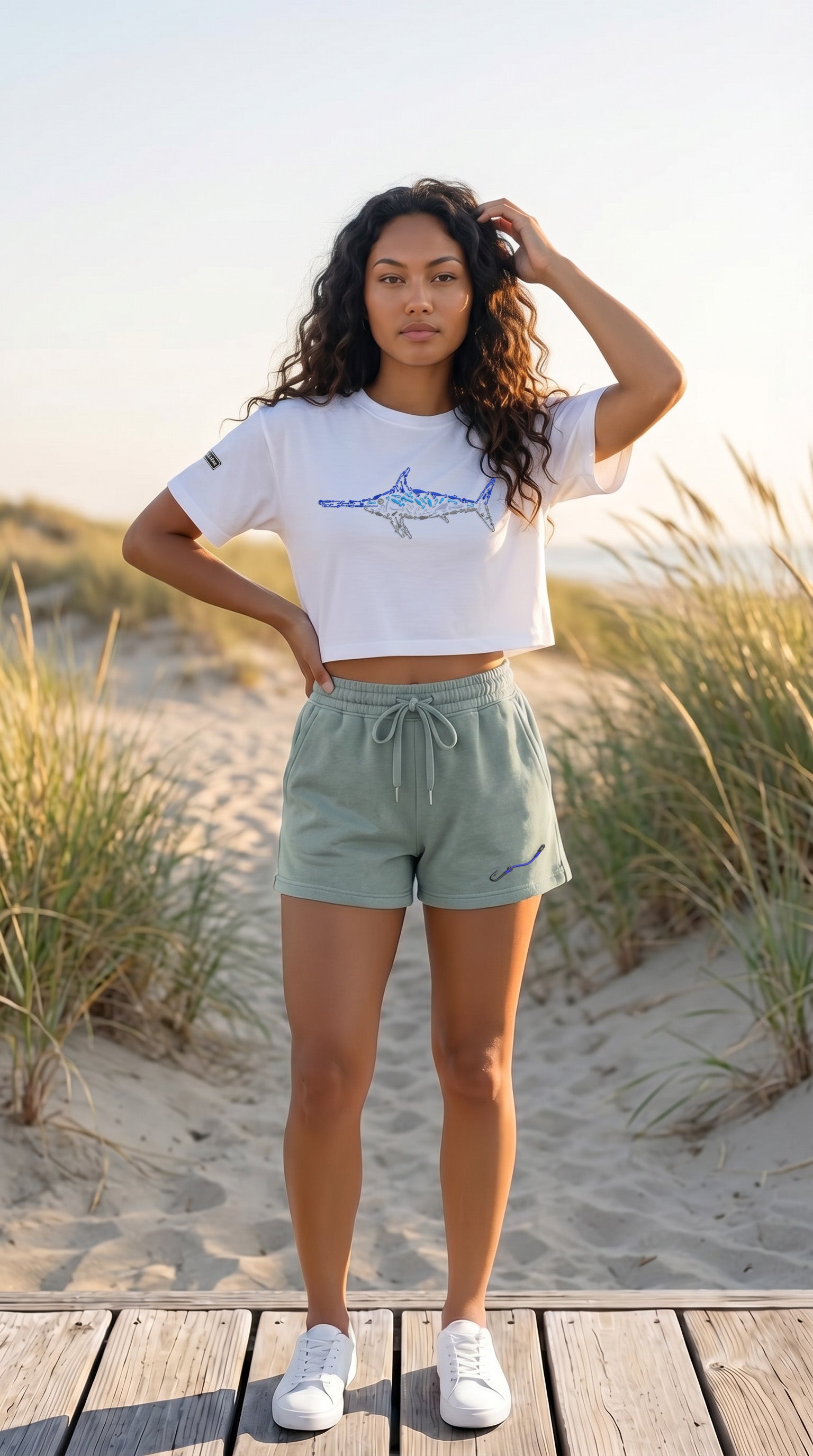 Womens "Hook & Line" Wave Wash Shorts