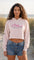 Embroidered Women's Pink Tuna Crop Hoodie