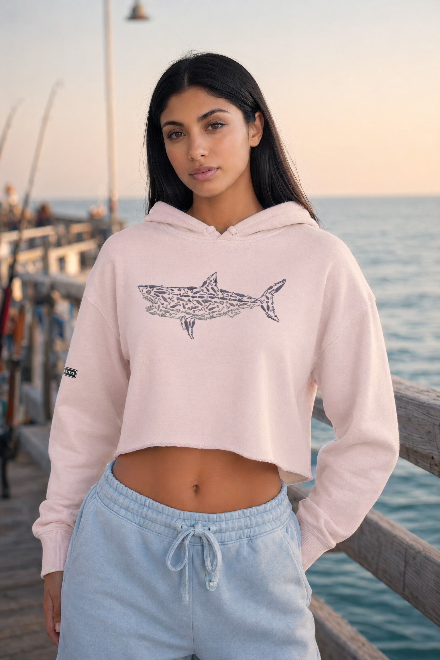 Embroidered Women's Great White Crop Hoodie