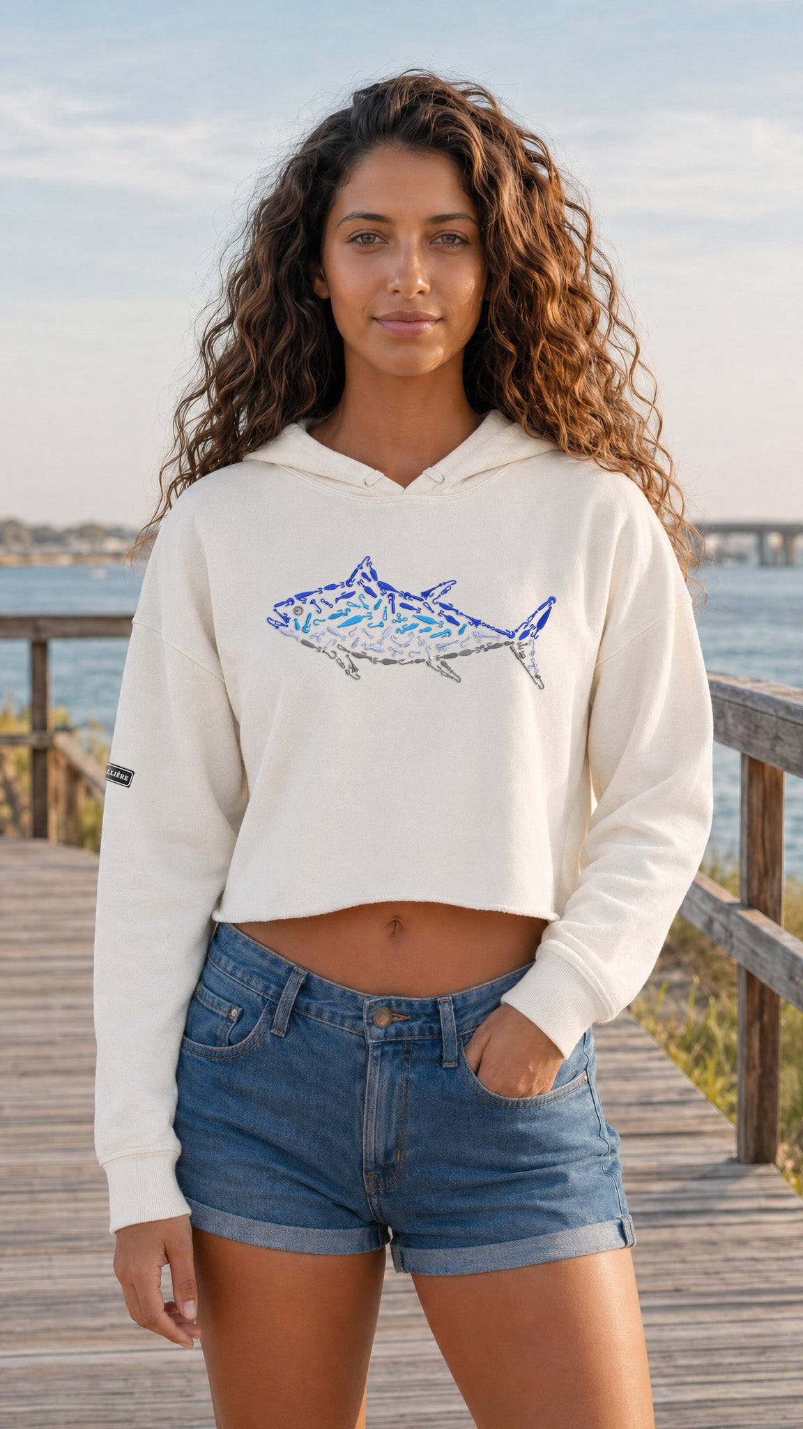 Embroidered Women's Tuna Crop Hoodie