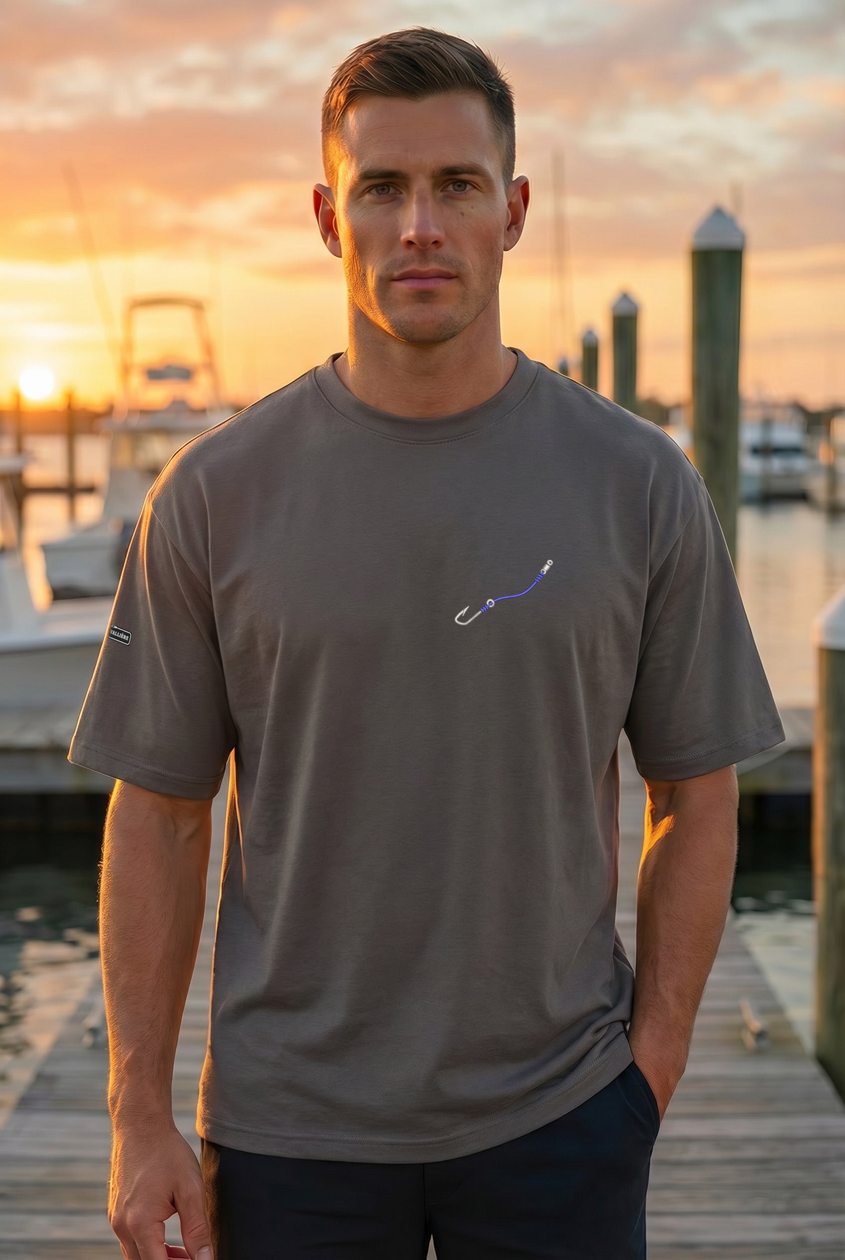 Oversized Heavyweight Tee - Hook & Line - Embroidered