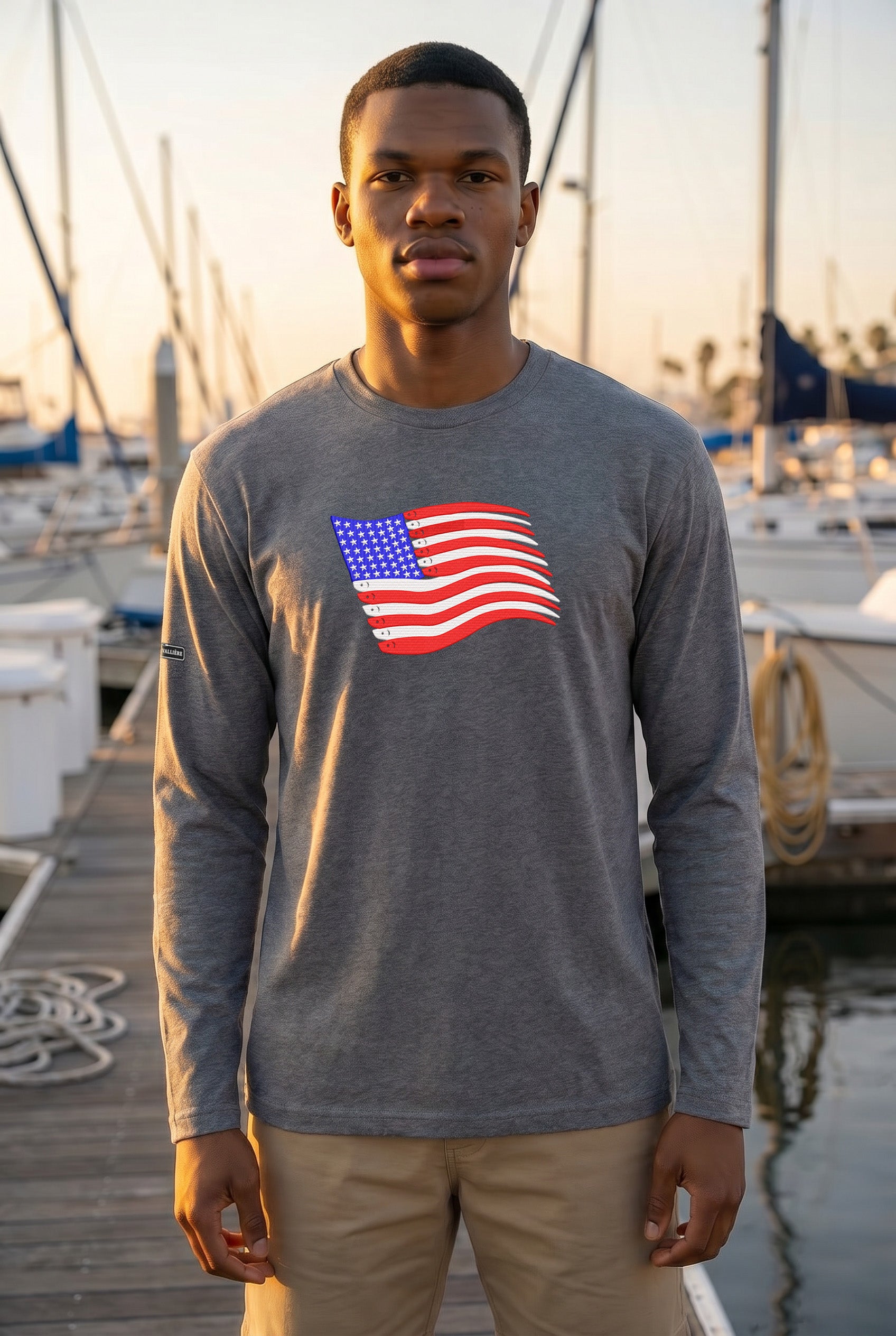 100% Made in USA American Flag Swimbait Edition Long-Sleeve Crewneck
