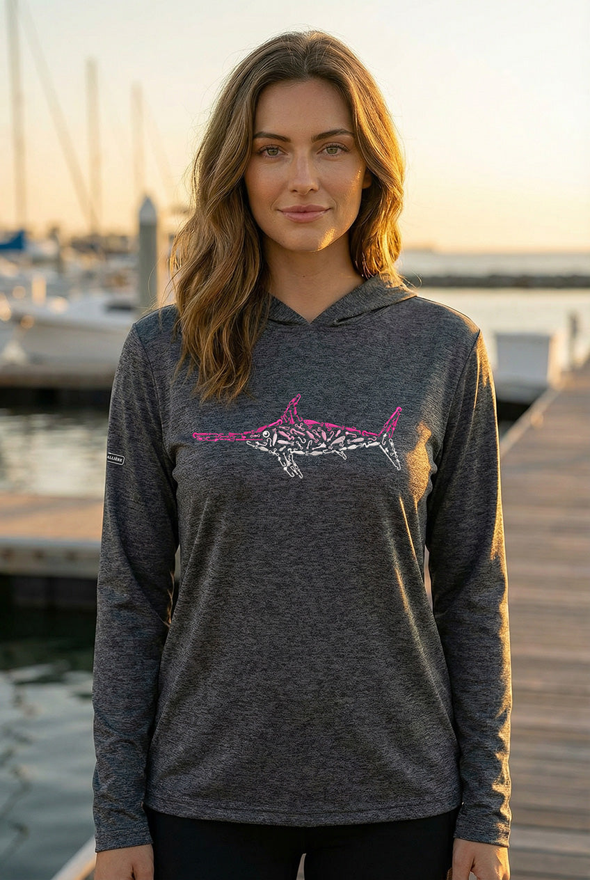 Ultra-Soft Tri-Blend Pink Swordfish Wicking Hoodie