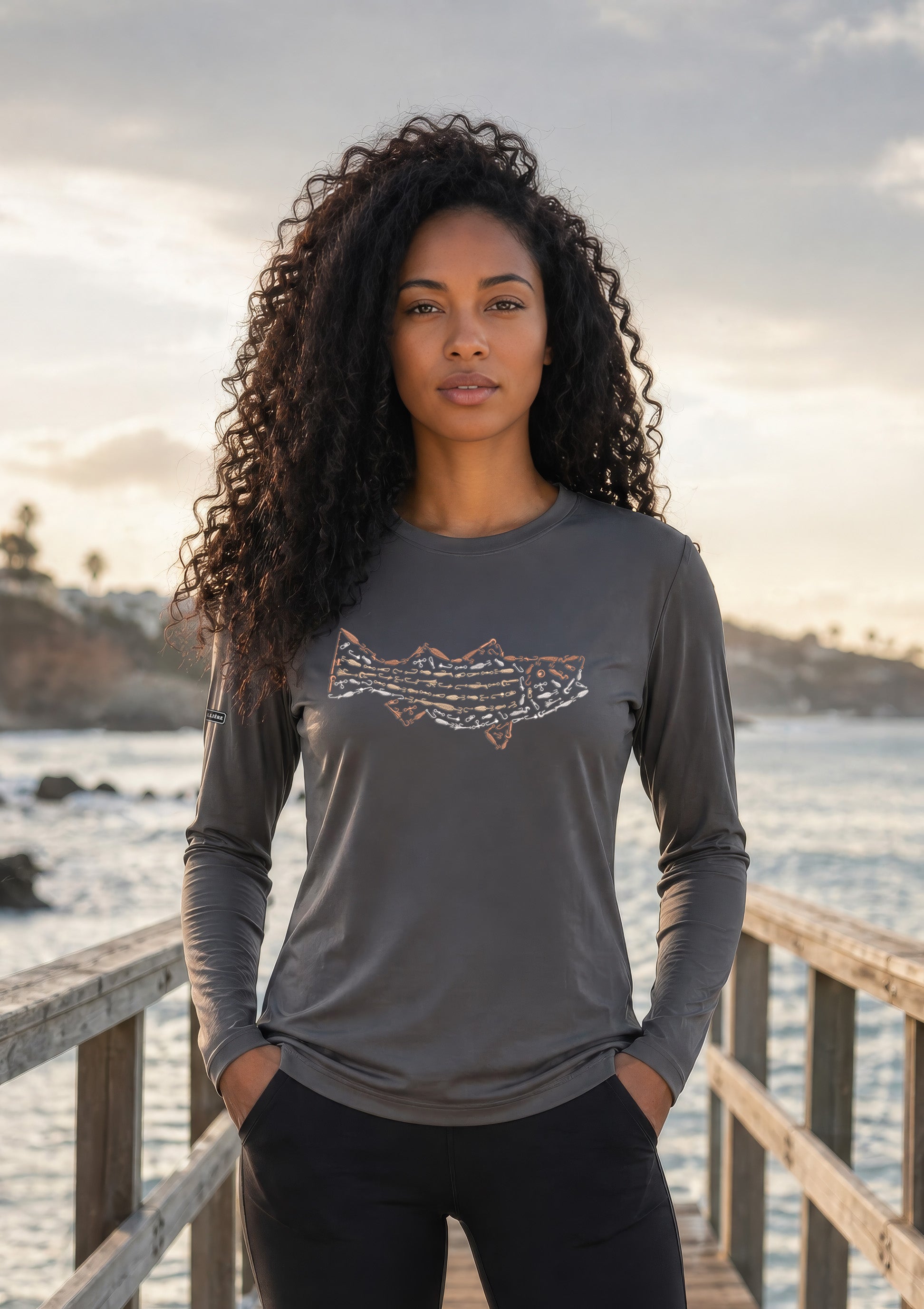 Womens Striped Bass Lightweight Wicking UV Pro LS Tee