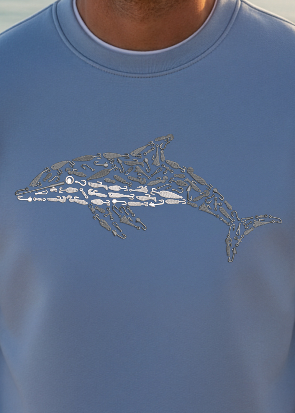 Premium Embroidered Dolphin Relaxed Crew Sweatshirt