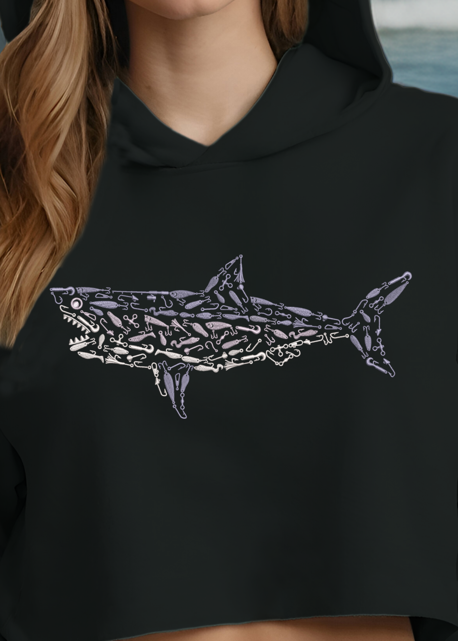 Embroidered Women's Great White Crop Hoodie