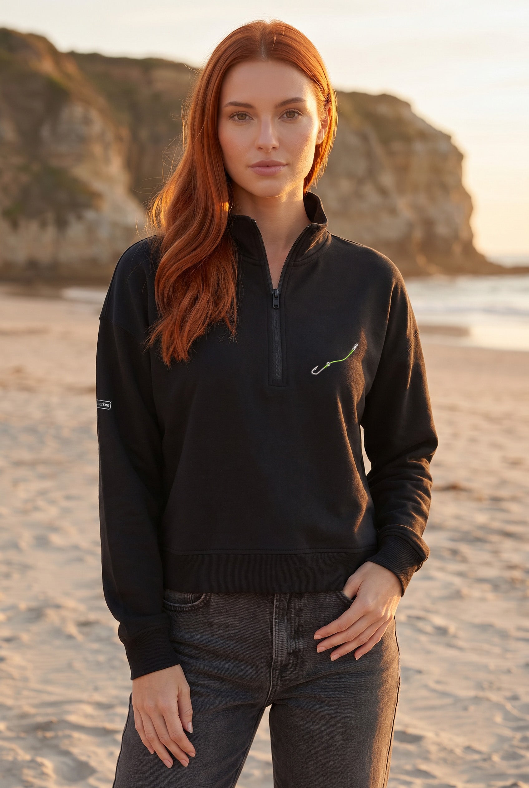 Embroidered "Hook & Line" Womens Quarter Zip Pullover