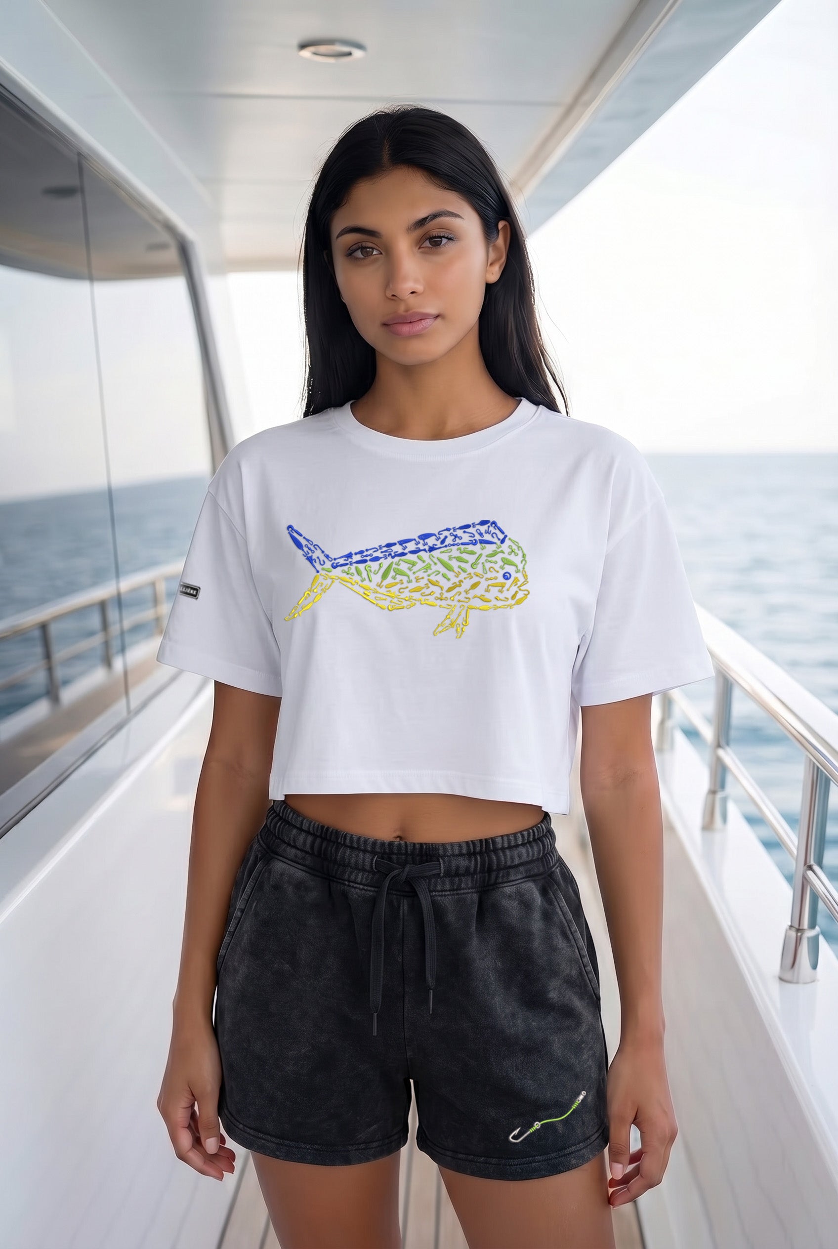 Womens "Hook & Line" Wave Wash Shorts