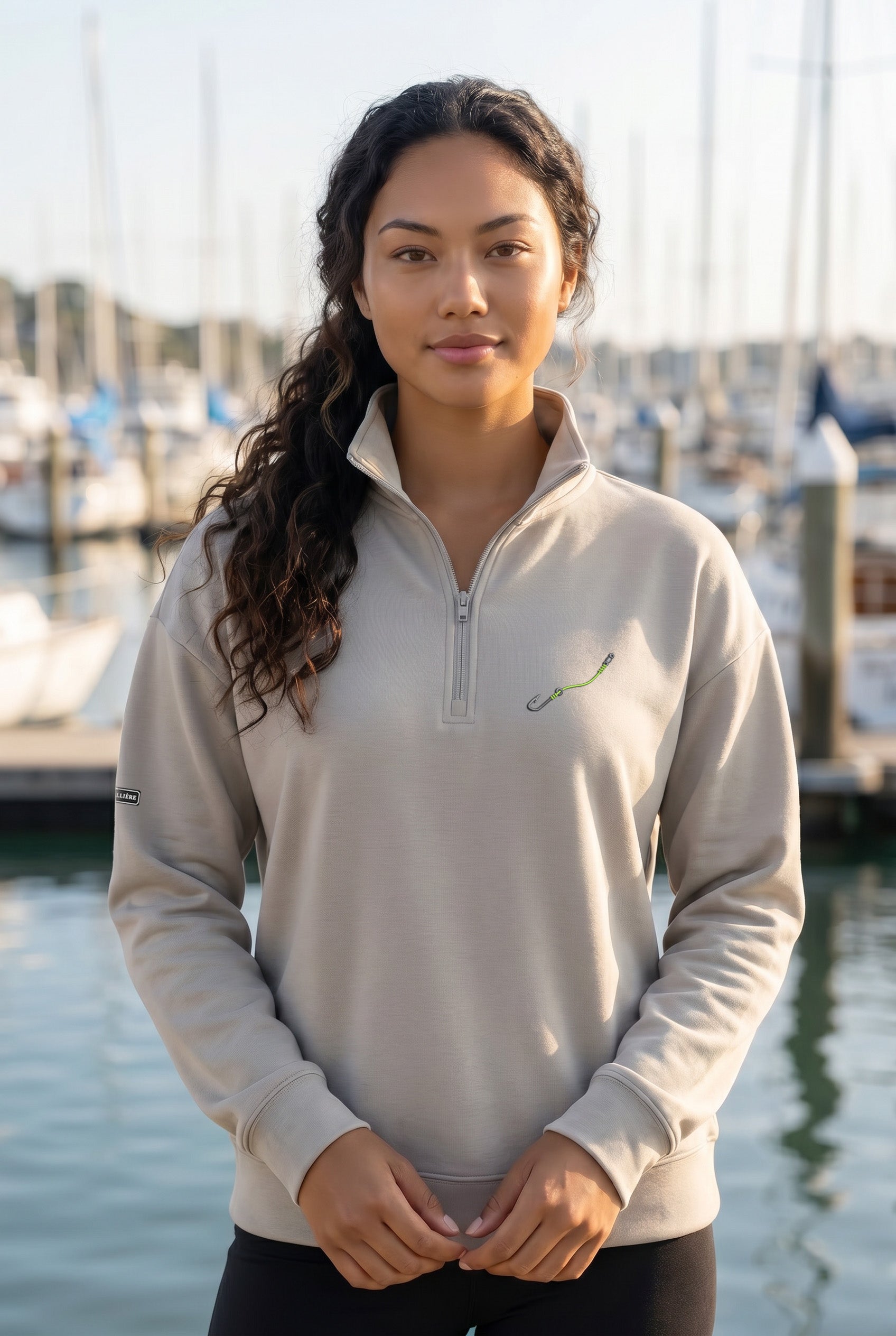 Embroidered "Hook & Line" Womens Quarter Zip Pullover