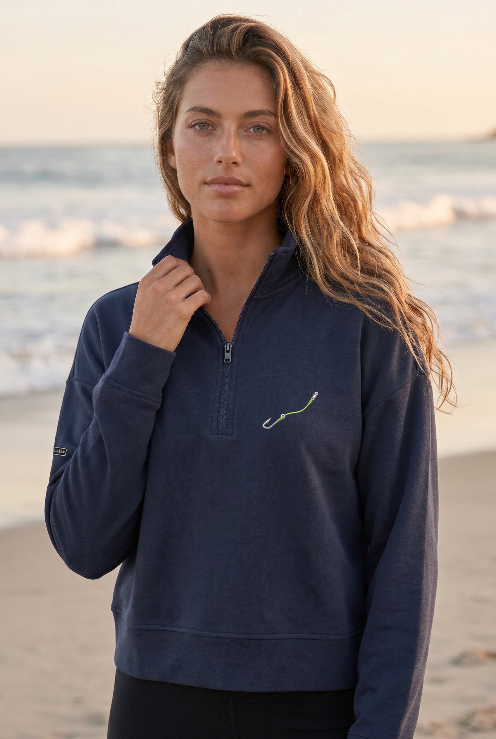 Embroidered "Hook & Line" Womens Quarter Zip Pullover