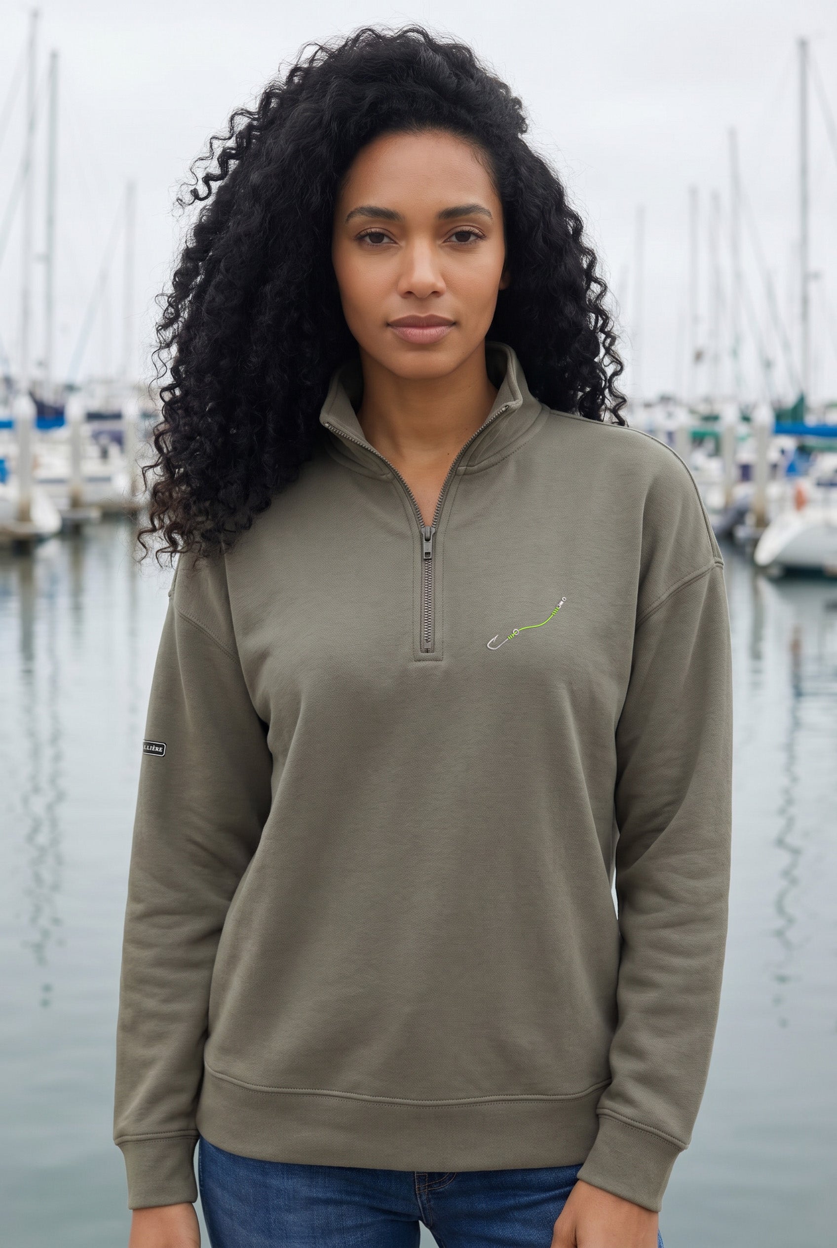 Embroidered "Hook & Line" Womens Quarter Zip Pullover