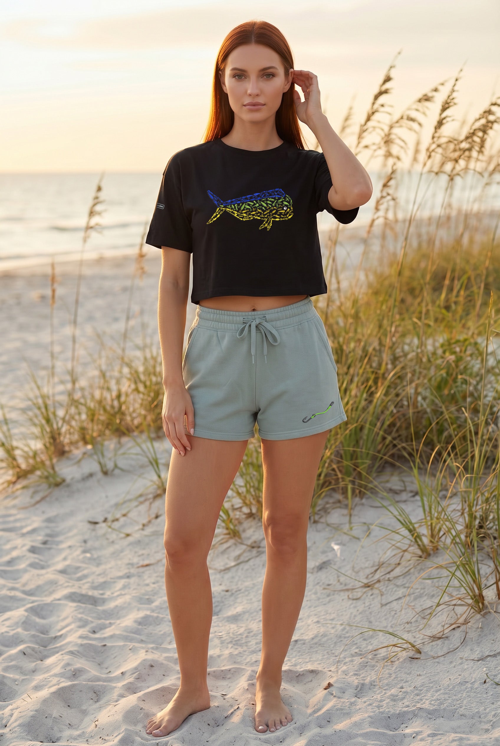 Womens "Hook & Line" Wave Wash Shorts