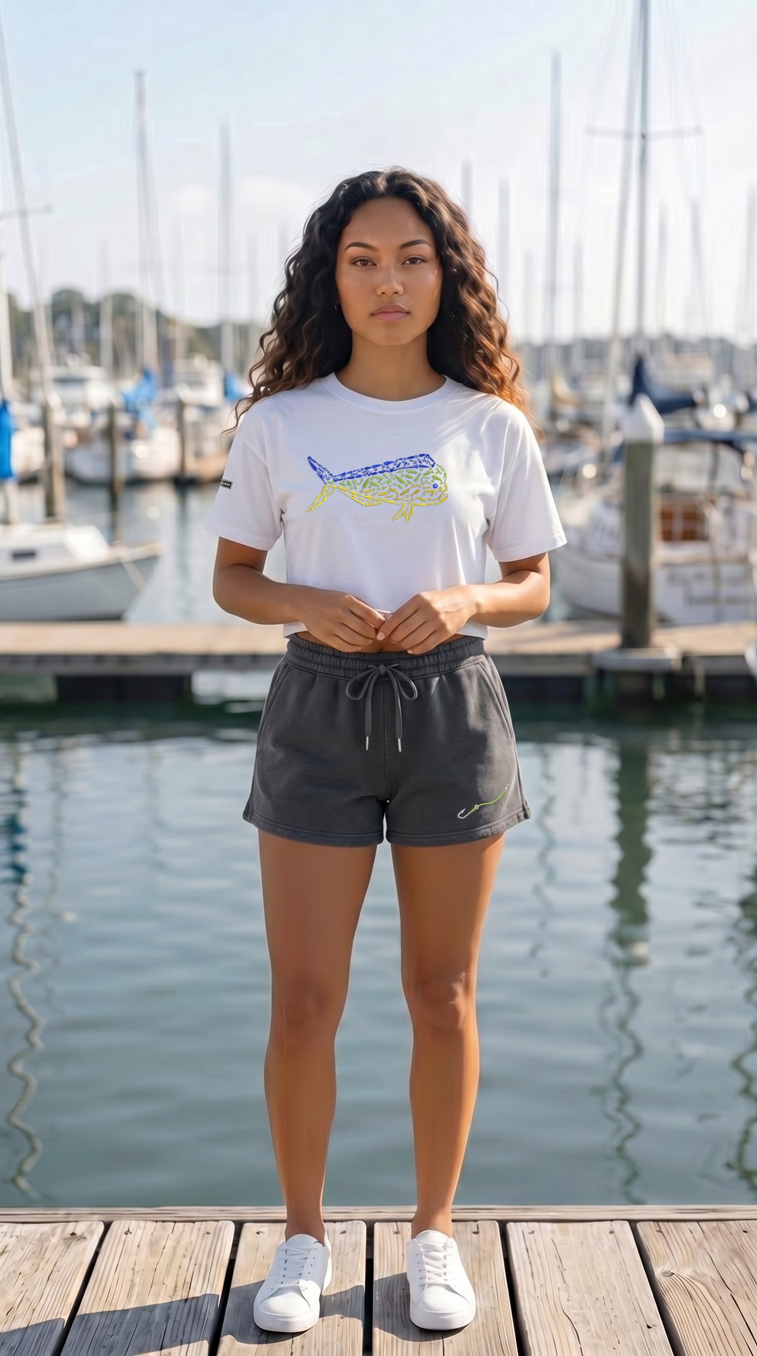 Womens "Hook & Line" Wave Wash Shorts