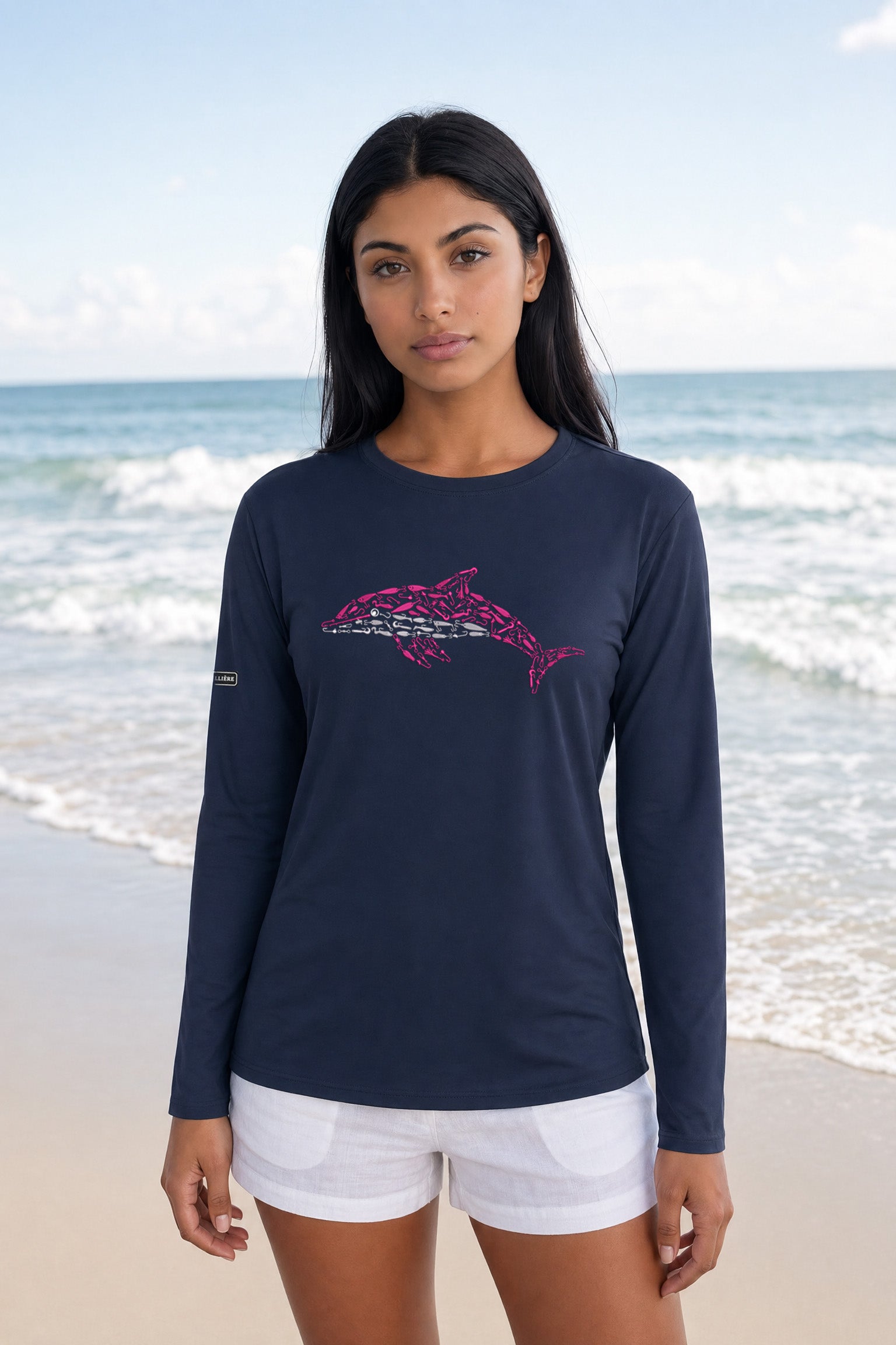 Womens Pink Dolphin Lightweight Wicking UV Pro LS Tee