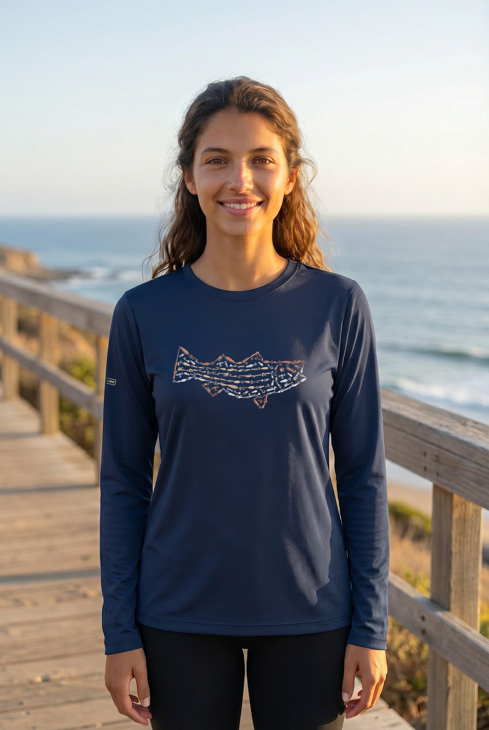 Womens Striped Bass Lightweight Wicking UV Pro LS Tee