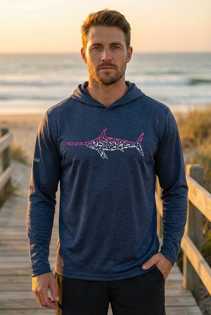 Ultra-Soft Tri-Blend Pink Swordfish Wicking Hoodie