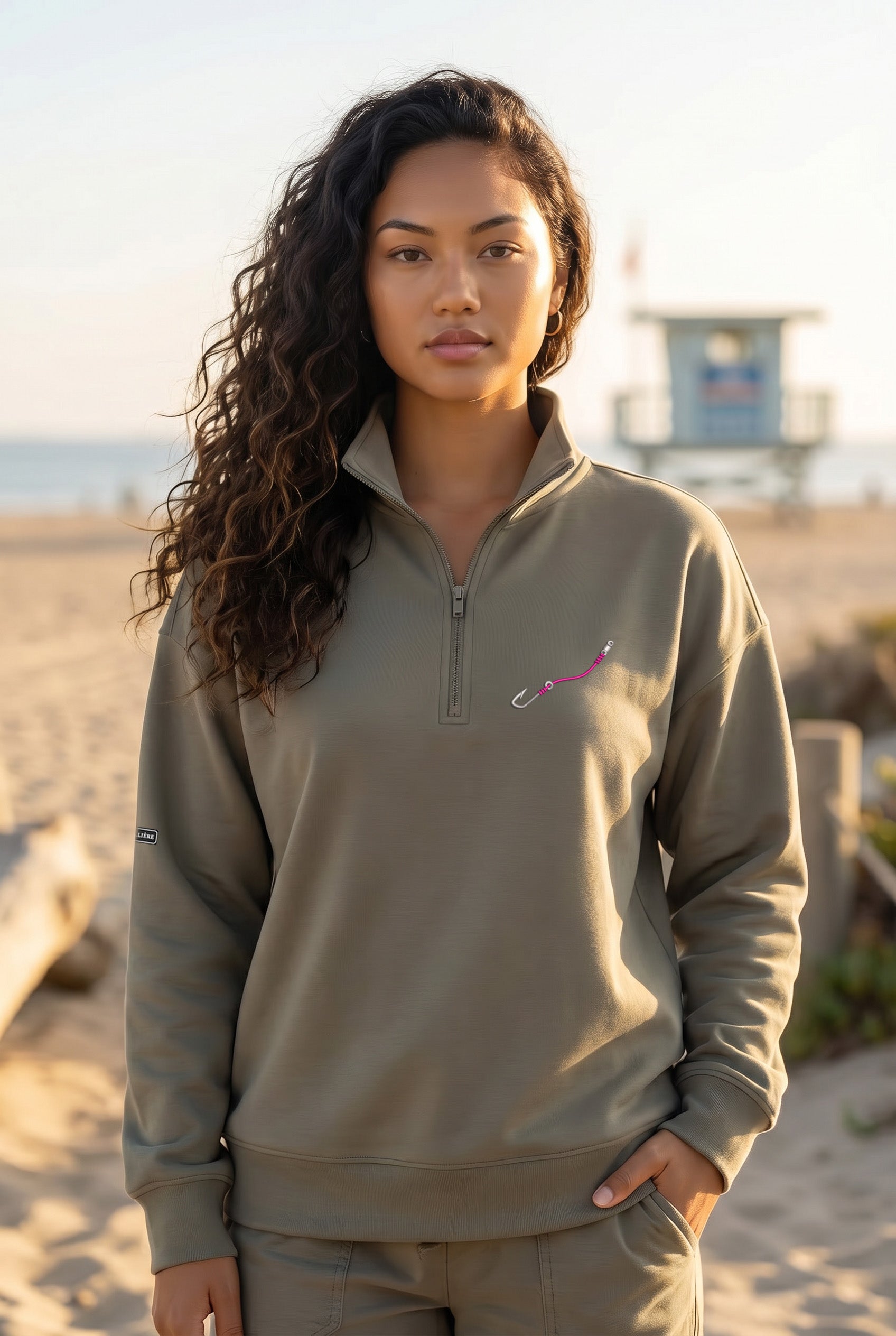 Embroidered "Hook & Line" Womens Quarter Zip Pullover