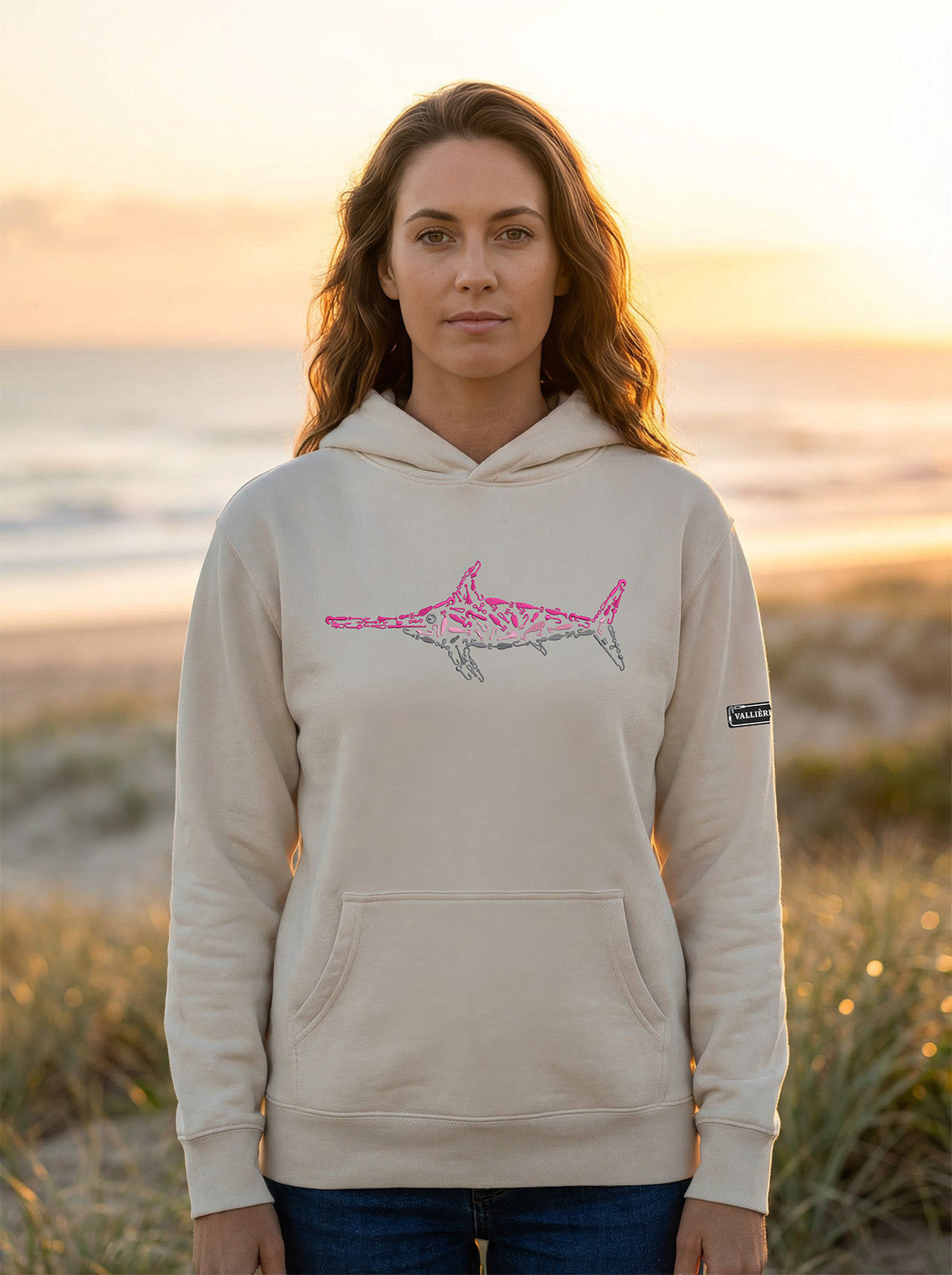 PREMIUM EMBROIDERED PINK SWORDFISH RELAXED HOODIE