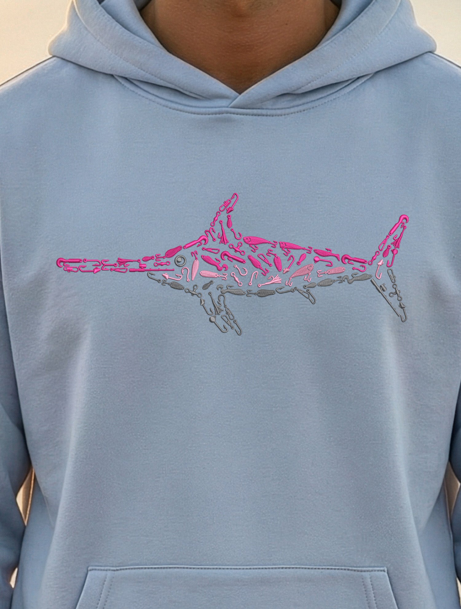 PREMIUM EMBROIDERED PINK SWORDFISH RELAXED HOODIE